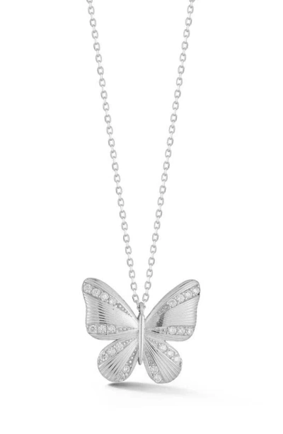 Sphera Milano Rhodium Plated Sterling Silver Cz Butterfly Pendant Necklace