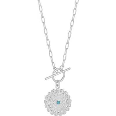 Sphera Milano Rhodium Plated Sterling Silver Cz Evil Eye Pendant Necklace