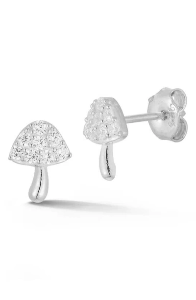 Sphera Milano Rhodium Plated Sterling Silver Pavé Cubic Zirconia Mushroom Stud Earrings