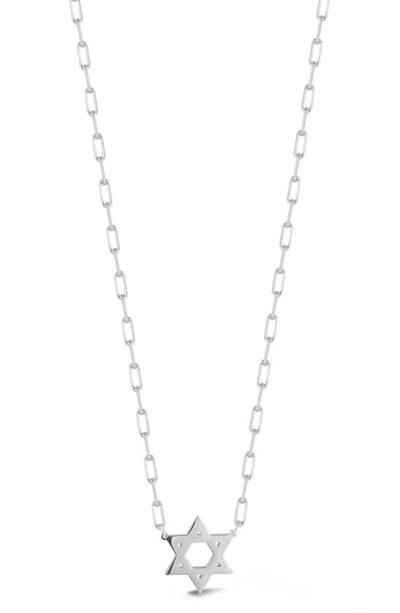Sphera Milano Rhodium Plated Sterling Silver Star Of David Pendant Necklace In Metallic