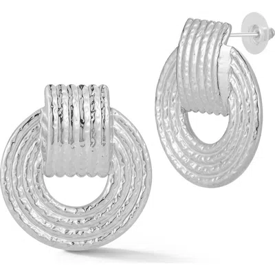 Sphera Milano Plated Round Ribbed Earrings In Silver