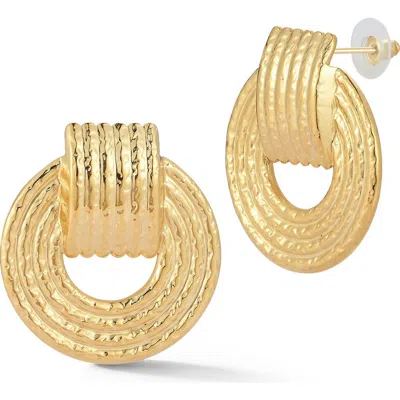 Sphera Milano Plated Round Ribbed Earrings In Gold