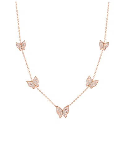 Sphera Milano Rose Gold Plated Graduated Butterfly Charm Necklace