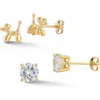 Sphera Milano Set Of 2 Dog & Cubic Zirconia Stud Earrings In Gold