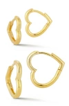 Sphera Milano Set Of 2 Heart Huggie Hoop Earrings In Gold