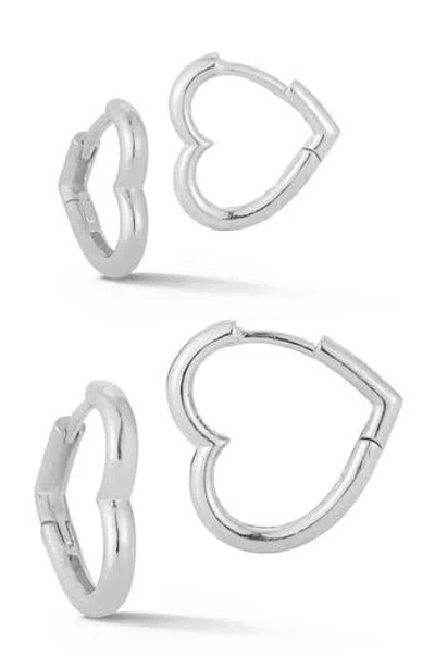 Sphera Milano Set Of 2 Heart Huggie Hoop Earrings In Silver