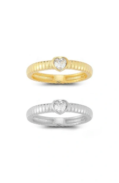 Sphera Milano Set Of 2 Heart Rings In Silver