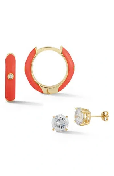 Sphera Milano Set Of 2 Stud & Hoop Earrings In Orange