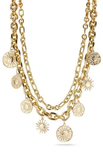 Sphera Milano Set Of 2 Sun Charm Chain Necklaces In Gold