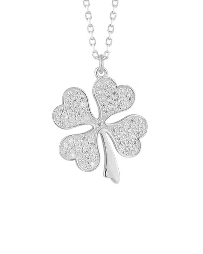 Sphera Milano Silver Cz Clover Pendant Necklace In Metallic