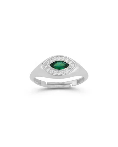 Sphera Milano Rhodium Plate Marquise Cut Cz Signet Ring In Metallic