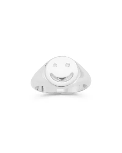 Sphera Milano Silver Cz Smiley Face Signet Ring In Metallic