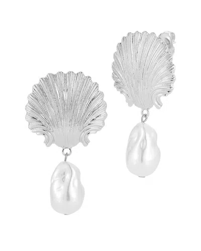 Sphera Milano Faux Pearl Seashell Drop Earrings In Metallic