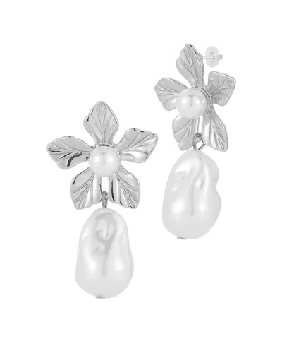 Sphera Milano Faux Pearl Flower Drop Earrings In Metallic