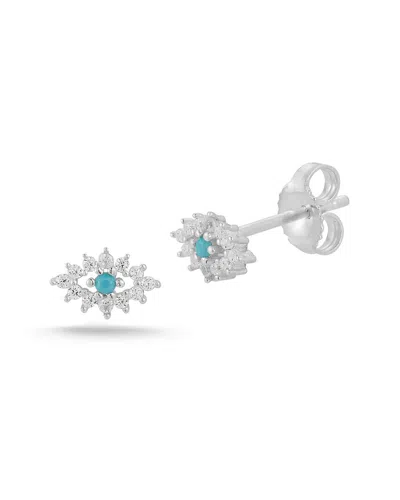 SPHERA MILANO SPHERA MILANO SILVER SYNTHETIC TURQUOISE CZ EVIL EYE EARRINGS