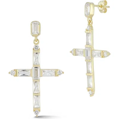 Sphera Milano Sterling Silver & Cz Cross Dangle Earrings In Gold