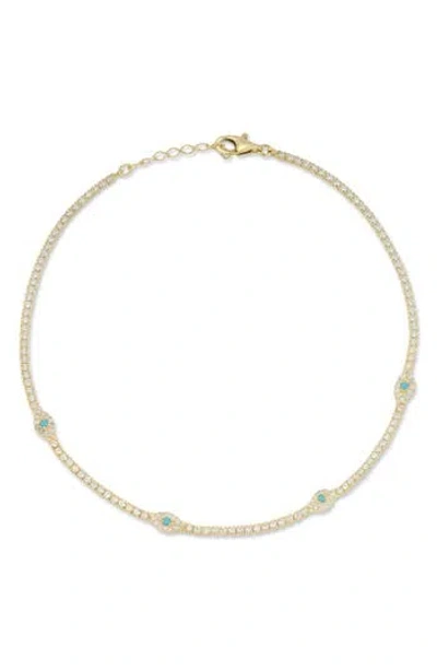 Sphera Milano Sterling Silver & Cz Evil Eye Anklet In Gold