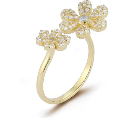 Sphera Milano Sterling Silver & Cz Flower Wrap Ring In Gold