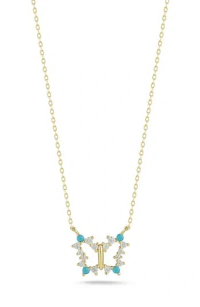 Sphera Milano Sterling Silver Cz Butterfly Pendant Necklace In Gold