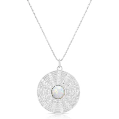 Sphera Milano Synthetic Opal & Cubic Zirconia Medallion Pendant Necklace In Silver