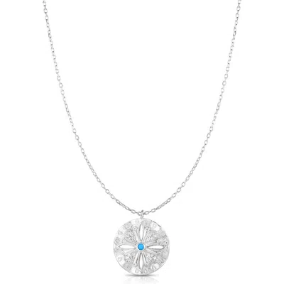 Sphera Milano Synthetic Turquoise Flower Pendant Necklace In Silver