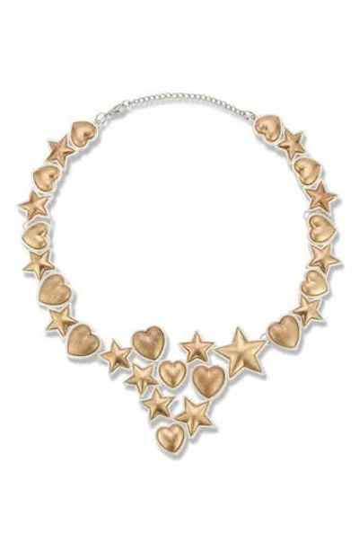 Sphera Milano Two-tone Star & Heart Frontal Necklace In Gold