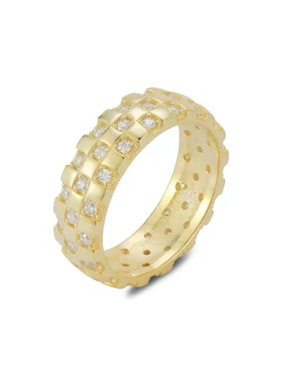 Sphera Milano Women's 14k Goldplated Sterling Silver & Cubic Zirconia Check Band Ring