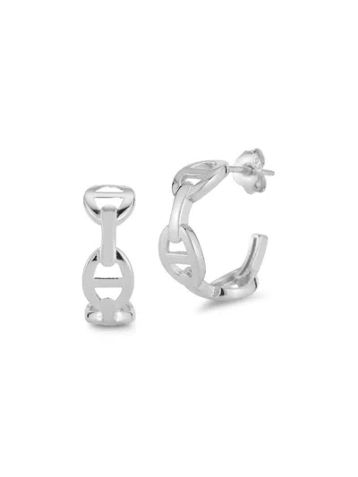 Sphera Milano Women's Rhodium Plated Sterling Silver Mariner Link Half Hoop Earrings