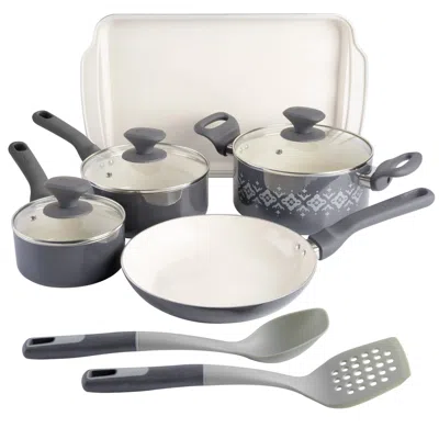 Spice By Tia Mowry 10 Piece Ceramic Nonstick Aluminum Cookware Set In Charcoal In Gray