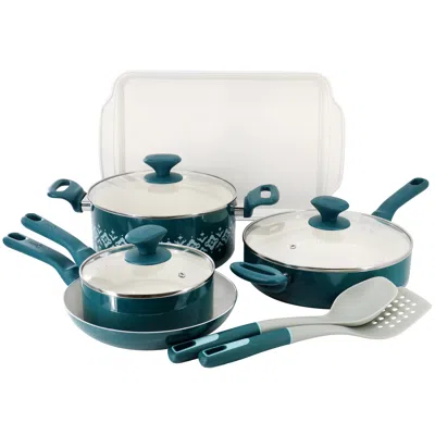 Spice By Tia Mowry 10 Piece Ceramic Nonstick Aluminum Cookware Set In Teal In Green