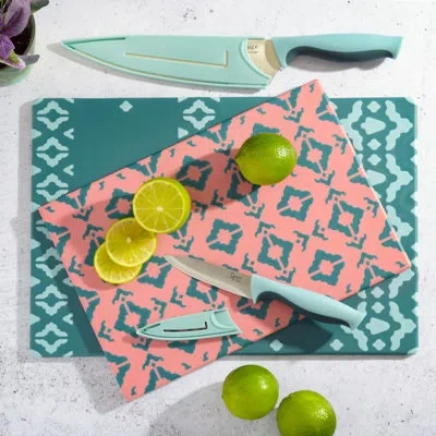 Spice By Tia Mowry 6 Piece Cutlery Set W/cutting Board, Stainless Steel Knives, And Sheaths In Aqua Blue