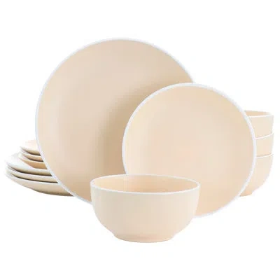 Spice By Tia Mowry Creamy Tahini 12 Piece Stoneware Dinnerware Set In Matte Blue In Light Brown