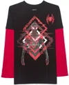 Spider-man Big Boys Miles Greater Long Sleeve Twofer T-shirt In Black