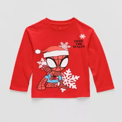 Spider-man Babies' Toddler Boys Crew Neck Long Sleeve Regular Fit Spiderman Graphic T-shirt In Red