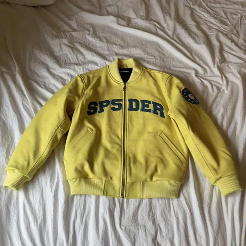 Pre-owned Spider Worldwide Sp5der Leather Logo Bomber Jacket Pre-owned Spider Worldwide Sp5der Leather Logo Bomber Jacket