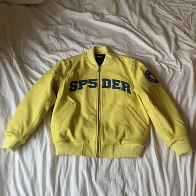 Pre-owned Spider Worldwide Sp5der Leather Logo Bomber Jacket In Yellow