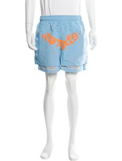 Pre-owned Spider Worldwide X Young Thug Graphic Print Athletic Shorts In Blue