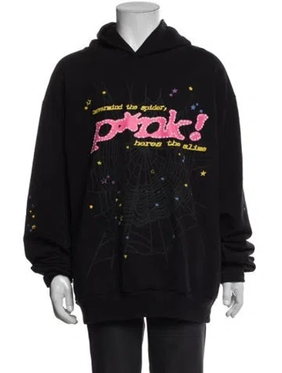 Pre-owned Spider Worldwide X Young Thug Graphic Print Crew Neck Hoodie In Black
