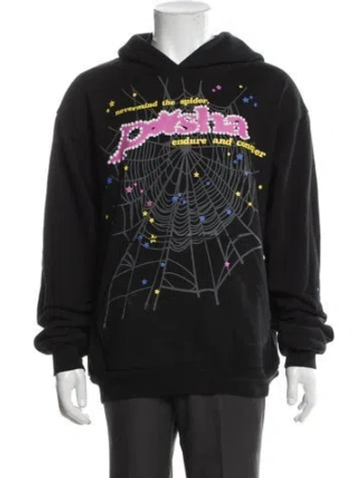 Pre-owned Spider Worldwide X Young Thug Graphic Print V-neck Hoodie In Black