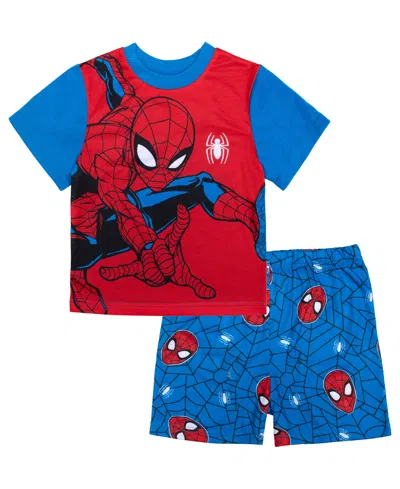 Spider-man Kids' Boys' 4-10 Printed Short-sleeve T-shirt And Shorts, 2-piece Set In Blue