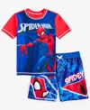 Spider-man Little Boys Rash Guard & Swim Trunks Swimsuit, 2 Piece Set In Blue
