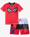 Spider-man Little Boys Rash Guard & Swim Trunks Swimsuit, 2 Piece Set In Red