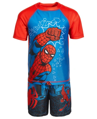 Spider-man Kids' Little Boys Rashguard And Swim Trunks, 2 Piece Set In Blue
