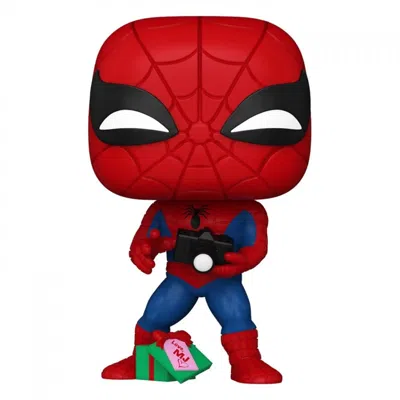 Spider-man Festive Holiday With Open Gift Funko Pop Vinyl Figure