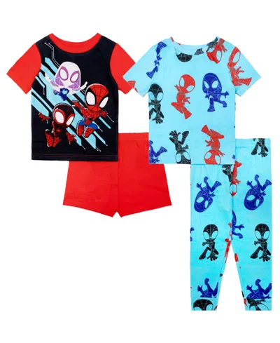 Spider-man Babies' Toddler Boys' 2t-4t Techno Spidey Graphic Tops, Shorts, And Pants, 4-piece Pajama Set In Multi