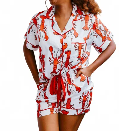 Spikes And Seams Coastal Crustacean Satin Pajamas In Red In Multi