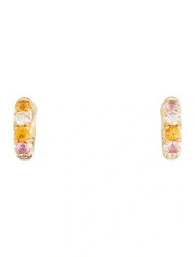 Pre-owned Spinelli Kilcollin 18k Sapphire & Diamond Mini Macro Huggie Earrings In Multi