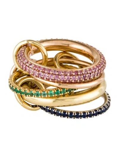 Pre-owned Spinelli Kilcollin 18k Sapphire & Emerald 5 Band Rolling Ring In Multi