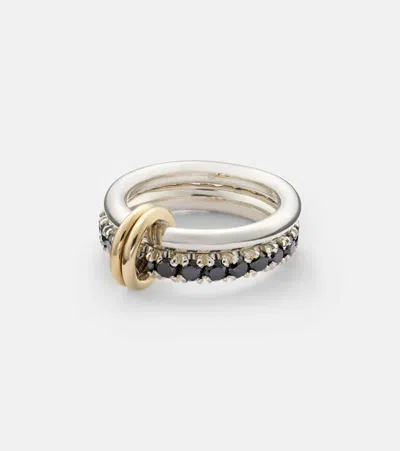 Spinelli Kilcollin Enzo Sg Noir Sterling Silver And 18kt Gold Linked Rings With Black Diamonds