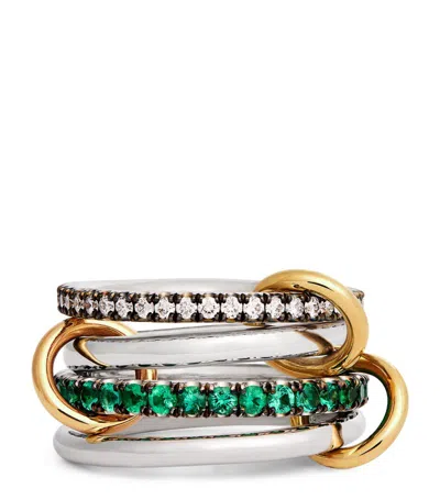 Spinelli Kilcollin Mixed Gold, Diamond And Emerald Halley Ring (size 8.5) In Multi